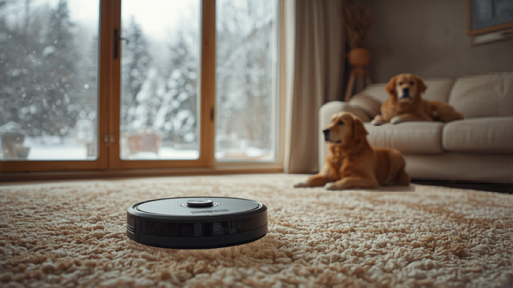 Robot aspirateur pour animaux au Canada — nettoie automatiquement les poils de chien sur tapis et plancher